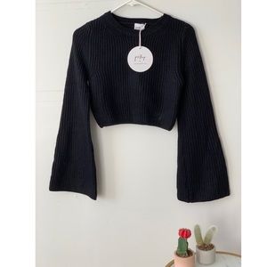 Cropped knit sweater with bell sleeves